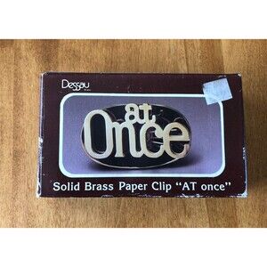 VINTAGE Dessau Brass Paper Clip AT ONCE Gold Office Desk Large 6 in